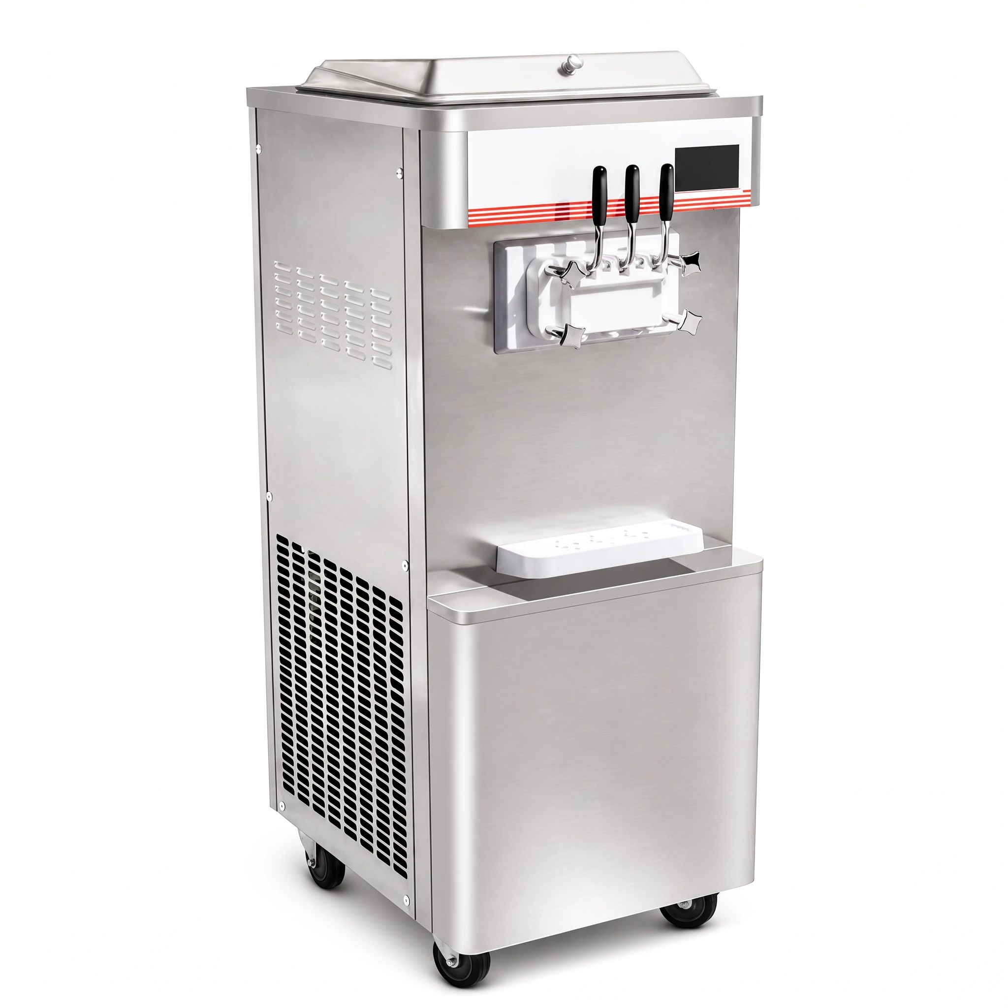 Floor-standing soft ice cream machine with three dispensing handles