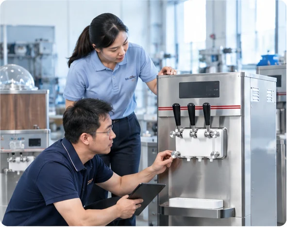 Wellcooling team working on a soft serve machine
