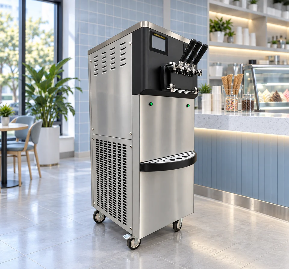 High-output Floor-standing Soft Serve Machine in an illustrative application setting