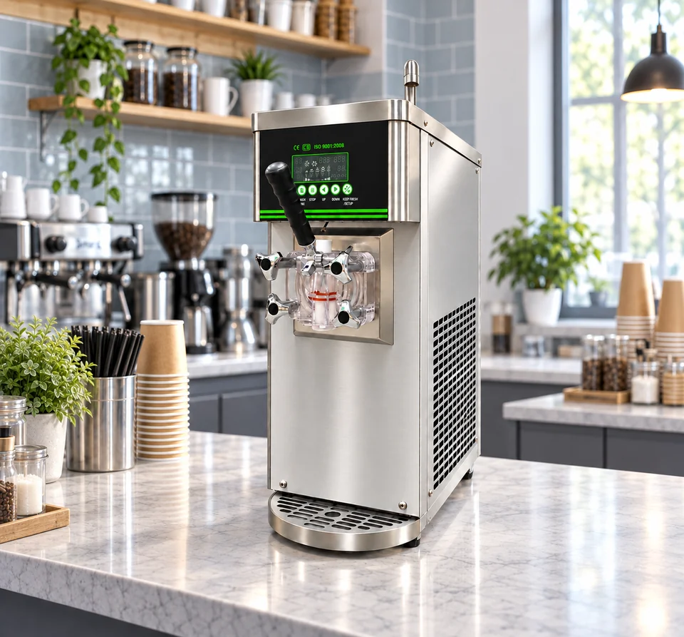 Slim Countertop Soft Serve Machine in an illustrative application setting