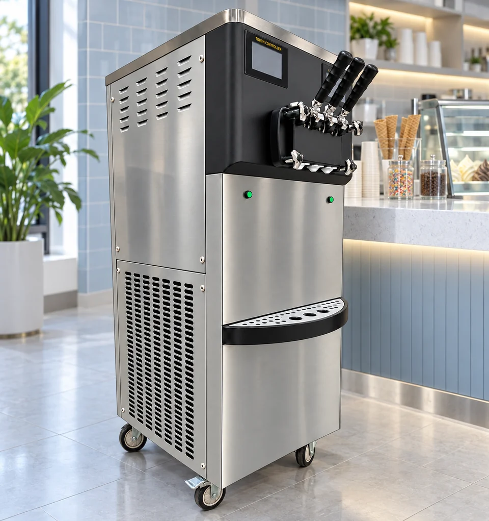 High-output Floor-standing Soft Serve Machine in an illustrative application setting