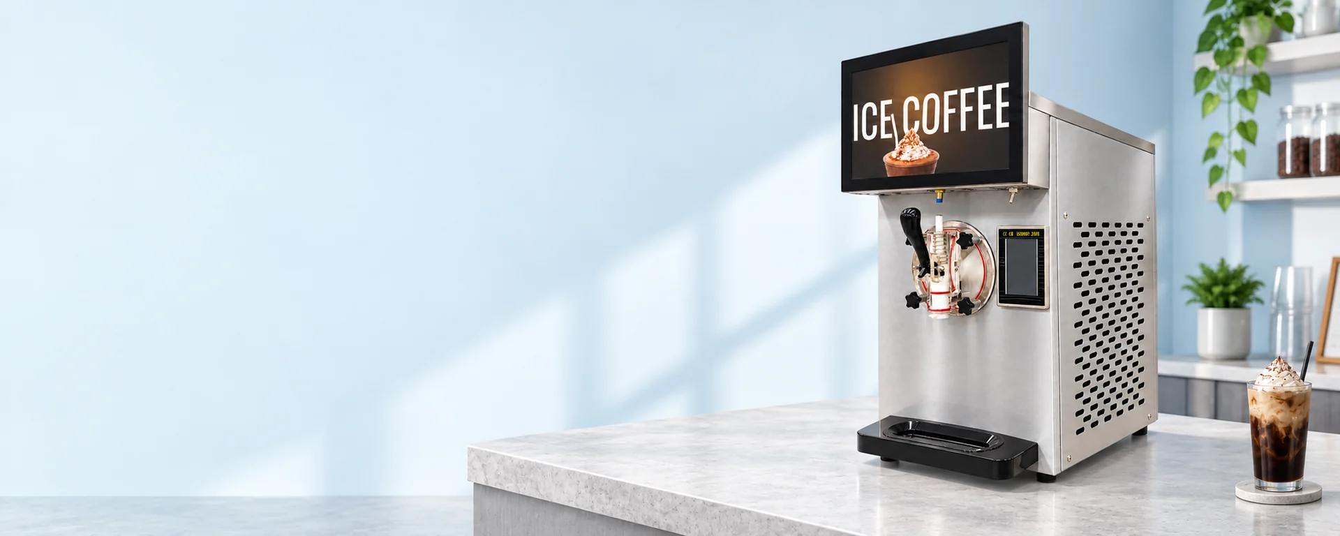 Wellcooling chilled drink machine in an illustrative cafe
