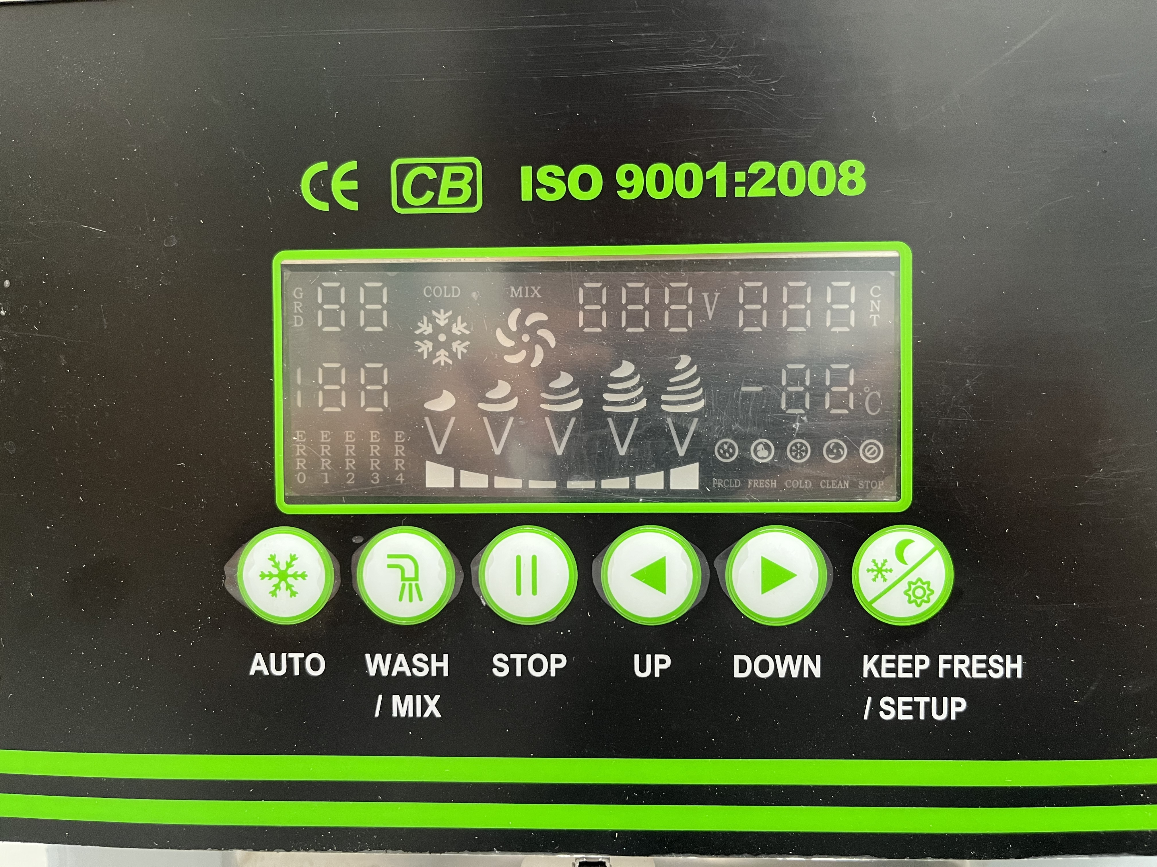 Actual control panel with six buttons; confirm the controller version for your order.