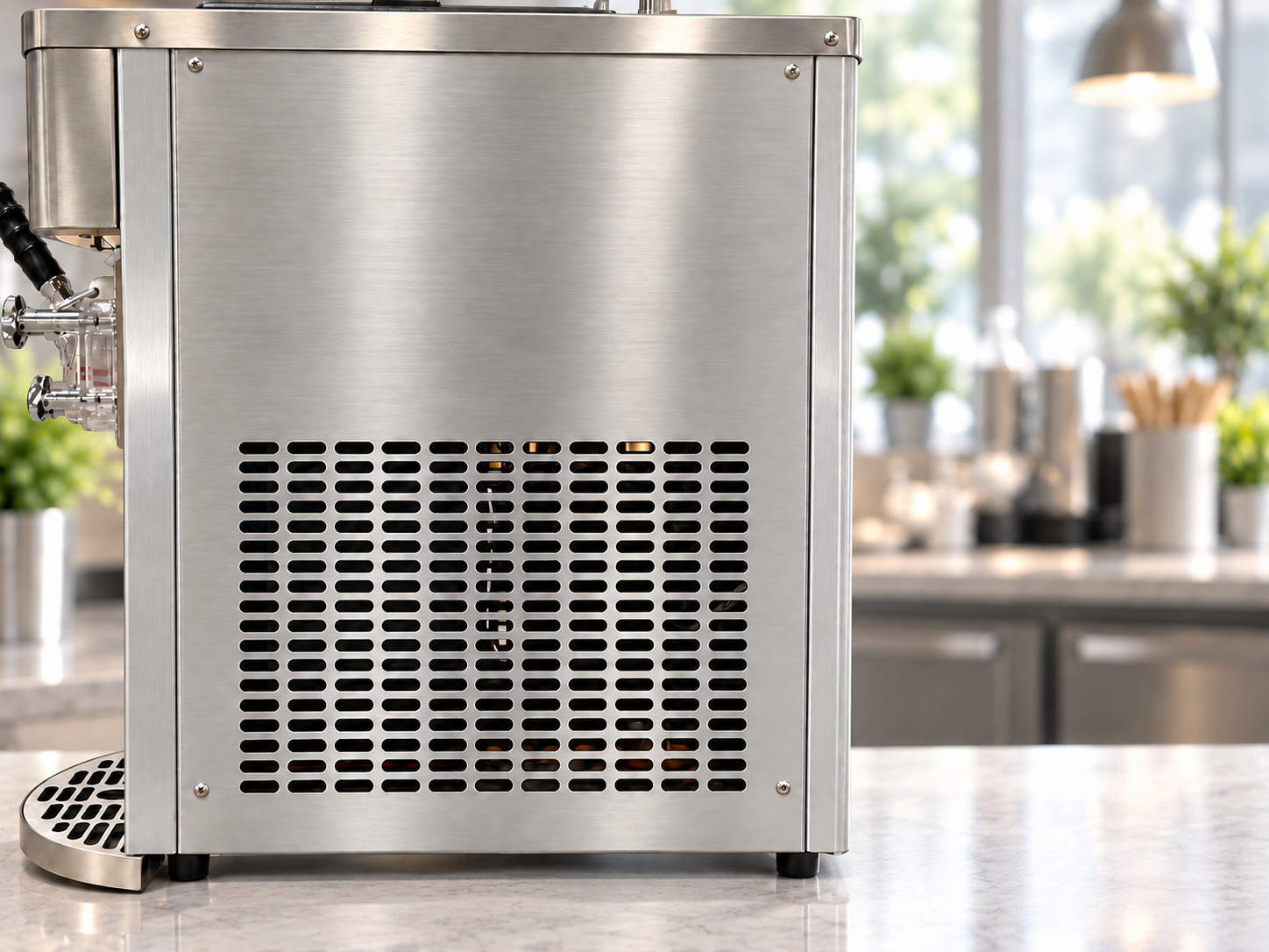 Side view of the machine showing its ventilation grille.